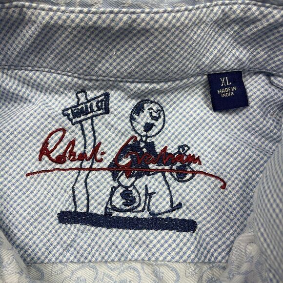 Robert Graham Shirt Mens Extra Large Blue Wall Street Money Bags Long Sleeve - Picture 7 of 12